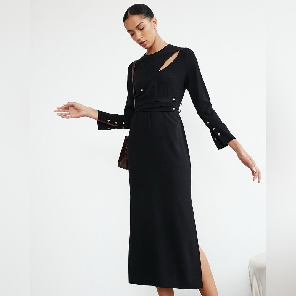 Nanushka Black Long Sleeve maxi Dress with Cutout size small button detail